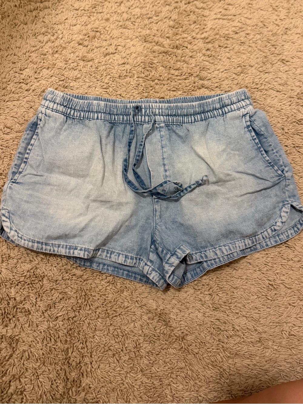 Light Blue Denim-Style Women's Drawstring Shorts